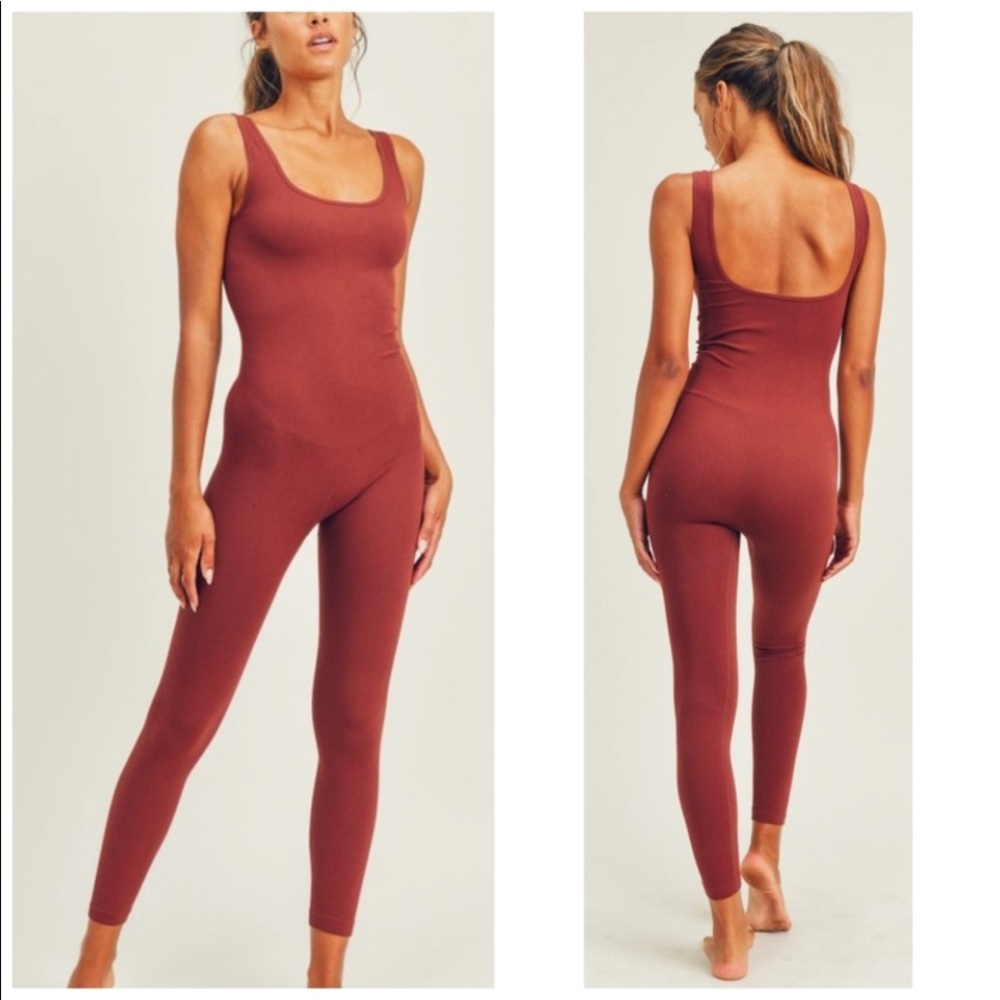 New Ribbed Jumpsuit Catsuit Bodysuit Spiced Red Apple - Picture 2 of 14